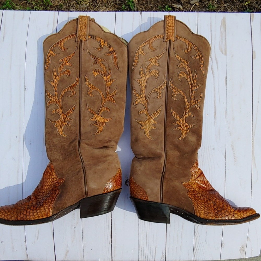 Larry Mahan Vintage Snakeskin and Suede Boots